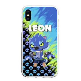 Чехол для iPhone XS Max матовый с принтом BRAWL STARS ОБОРОТЕНЬ LEON в городе Новоалтайск, Силикон | Область печати: задняя сторона чехла, без боковых панелей | brawl stars | leon | moba | pattern | бравл старс | жанр | игра | леон | оборотень leon | паттерн | череп | черепа