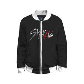 Детский бомбер 3D с принтом STRAY KIDS в городе Новоалтайск, 100% полиэстер | застегивается на молнию, по бокам два кармана без застежек, мягкие манжеты, по низу бомбера и на воротнике — эластичная резинка | Тематика изображения на принте: skz | stray kids | бан чан | ли ноу | скз | стрей кидс | сынмин | уджин | феликс | хан | хёджин | чанбин