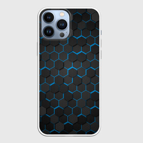 Чехол для iPhone 13 Pro Max с принтом OCTAGON голубой в городе Новоалтайск,  |  | Тематика изображения на принте: neon octagon | octagon | голубые соты | голубые соты в неоне | неон | неоновые соты | шестиугольники