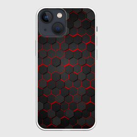 Чехол для iPhone 13 mini с принтом OCTAGON красный в городе Новоалтайск,  |  | neon octagon | octagon | красные соты | красные соты в неоне | неон | неоновые соты | шестиугольники