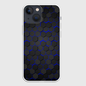 Чехол для iPhone 13 mini с принтом OCTAGON синий в городе Новоалтайск,  |  | neon octagon | octagon | неон | неоновые соты | синие соты | синие соты в неоне | шестиугольники
