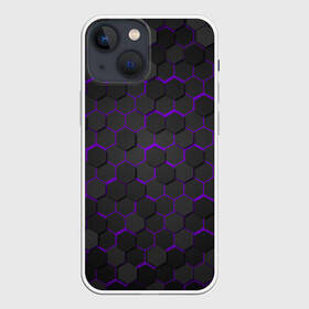 Чехол для iPhone 13 mini с принтом OCTAGON сиреневый в городе Новоалтайск,  |  | neon octagon | octagon | неон | неоновые соты | сиреневые соты | сиреневые соты в неоне | шестиугольники