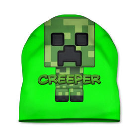 Шапка 3D с принтом MINECRAFT CREEPER в городе Новоалтайск, 100% полиэстер | универсальный размер, печать по всей поверхности изделия | game | minecraft | блоки | игра | квадраты | компьютерная игра | крипер | майнкрафт