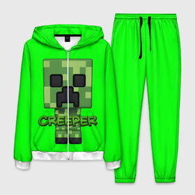 Мужской костюм 3D с принтом MINECRAFT CREEPER в городе Новоалтайск, 100% полиэстер | Манжеты и пояс оформлены тканевой резинкой, двухслойный капюшон со шнурком для регулировки, карманы спереди | game | minecraft | блоки | игра | квадраты | компьютерная игра | крипер | майнкрафт