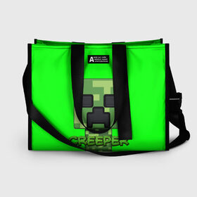 Сумка-шоппер 3D с принтом MINECRAFT CREEPER в городе Новоалтайск, 100% полиэстер | застегивается на металлическую кнопку; внутренний карман застегивается на молнию. Стенки укреплены специальным мягким материалом, чтобы защитить содержимое от несильных ударов
 | game | minecraft | блоки | игра | квадраты | компьютерная игра | крипер | майнкрафт