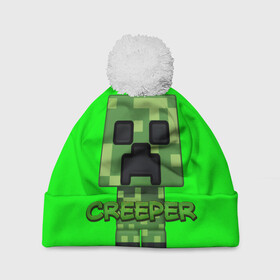 Шапка 3D c помпоном с принтом MINECRAFT CREEPER в городе Новоалтайск, 100% полиэстер | универсальный размер, печать по всей поверхности изделия | game | minecraft | блоки | игра | квадраты | компьютерная игра | крипер | майнкрафт