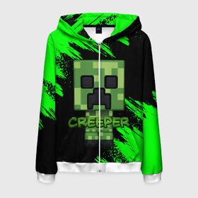 Мужская толстовка 3D на молнии с принтом MINECRAFT CREEPER в городе Новоалтайск, 100% полиэстер | длина до линии бедра, манжеты и пояс оформлены мягкой тканевой резинкой, двухслойный капюшон со шнурком для регулировки, спереди молния, по бокам два кармана | game | minecraft | блоки | игра | квадраты | компьютерная игра | крипер | майнкрафт