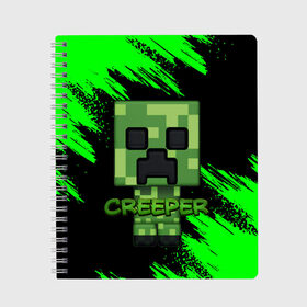Тетрадь с принтом MINECRAFT CREEPER в городе Новоалтайск, 100% бумага | 48 листов, плотность листов — 60 г/м2, плотность картонной обложки — 250 г/м2. Листы скреплены сбоку удобной пружинной спиралью. Уголки страниц и обложки скругленные. Цвет линий — светло-серый
 | game | minecraft | блоки | игра | квадраты | компьютерная игра | крипер | майнкрафт