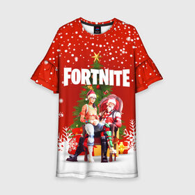 Детское платье 3D с принтом FORTNITE НОВОГОДНИЙ в городе Новоалтайск, 100% полиэстер | прямой силуэт, чуть расширенный к низу. Круглая горловина, на рукавах — воланы | Тематика изображения на принте: 2020 | christmas | fortnite | fortnite 2 | fortnite x | marshmello | new year | ninja | santa | маршмелло | ниндзя | новогодний | новый год | санта | фортнайт | фортнайт 2 | фортнайт глава 2