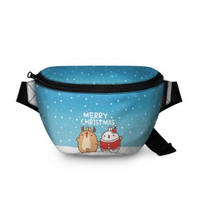 Поясная сумка 3D с принтом Molang. Merry Christmas в городе Новоалтайск, 100% полиэстер | плотная ткань, ремень с регулируемой длиной, внутри несколько карманов для мелочей, основное отделение и карман с обратной стороны сумки застегиваются на молнию | chicken | christmas | deer | korea | molang | newyear | piupiu | rabbit | smow | snowflakes | winter | год | зима | корея | кролик | моланг | новый | олень | пиу | рождество | снег | снежинка