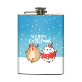 Фляга с принтом Molang. Merry Christmas в городе Новоалтайск, металлический корпус | емкость 0,22 л, размер 125 х 94 мм. Виниловая наклейка запечатывается полностью | Тематика изображения на принте: chicken | christmas | deer | korea | molang | newyear | piupiu | rabbit | smow | snowflakes | winter | год | зима | корея | кролик | моланг | новый | олень | пиу | рождество | снег | снежинка