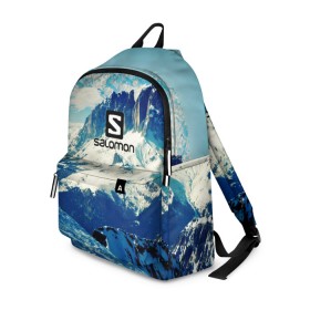 Рюкзак 3D с принтом SALOMON в городе Новоалтайск, 100% полиэстер | лямки с регулируемой длиной, сверху петелька, чтобы рюкзак можно было повесить на вешалку. Основное отделение закрывается на молнию, как и внешний карман. Внутри два дополнительных кармана, один из которых закрывается на молнию. По бокам два дополнительных кармашка | Тематика изображения на принте: salomon | горы | снег | спорт