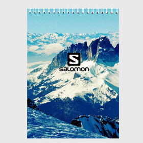 Скетчбук с принтом SALOMON в городе Новоалтайск, 100% бумага
 | 48 листов, плотность листов — 100 г/м2, плотность картонной обложки — 250 г/м2. Листы скреплены сверху удобной пружинной спиралью | salomon | горы | снег | спорт