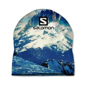 Шапка 3D с принтом SALOMON в городе Новоалтайск, 100% полиэстер | универсальный размер, печать по всей поверхности изделия | Тематика изображения на принте: salomon | горы | снег | спорт