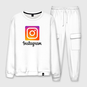 Мужской костюм хлопок с принтом INSTAGRAM в городе Новоалтайск, 100% хлопок | на свитшоте круглая горловина, мягкая резинка по низу. Брюки заужены к низу, на них два вида карманов: два “обычных” по бокам и два объемных, с клапанами, расположенные ниже линии бедра. Брюки с мягкой трикотажной резинкой на поясе и по низу штанин. В поясе для дополнительного комфорта — широкие завязки | insta | instagram | instagramm | social | видео | инста | инстаграм | инстаграмм | приложение | социальная сеть | фото