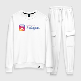Женский костюм хлопок с принтом INSTAGRAM в городе Новоалтайск, 100% хлопок | на свитшоте круглая горловина, мягкая резинка по низу. Брюки заужены к низу, на них два вида карманов: два 