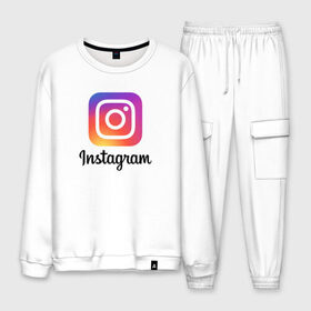 Мужской костюм хлопок с принтом INSTAGRAM в городе Новоалтайск, 100% хлопок | на свитшоте круглая горловина, мягкая резинка по низу. Брюки заужены к низу, на них два вида карманов: два “обычных” по бокам и два объемных, с клапанами, расположенные ниже линии бедра. Брюки с мягкой трикотажной резинкой на поясе и по низу штанин. В поясе для дополнительного комфорта — широкие завязки | insta | instagram | instagramm | social | видео | инста | инстаграм | инстаграмм | приложение | социальная сеть | фото
