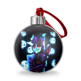 Ёлочный шар с принтом Отель Хазбин в городе Новоалтайск, Пластик | Диаметр: 77 мм | Тематика изображения на принте: alastor | hazbin hotel | ада | аластор | вегги | демоны | люцифер | молли | мультфильм | отель | отель хазбин | сериал | чарли | энджел даст