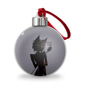 Ёлочный шар с принтом Отель Хазбин в городе Новоалтайск, Пластик | Диаметр: 77 мм | Тематика изображения на принте: alastor | hazbin hotel | ада | аластор | вегги | демоны | люцифер | молли | мультфильм | отель | отель хазбин | сериал | чарли | энджел даст