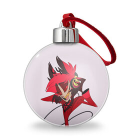 Ёлочный шар с принтом Отель Хазбин в городе Новоалтайск, Пластик | Диаметр: 77 мм | Тематика изображения на принте: alastor | hazbin hotel | ада | аластор | вегги | демоны | люцифер | молли | мультфильм | отель | отель хазбин | сериал | чарли | энджел даст