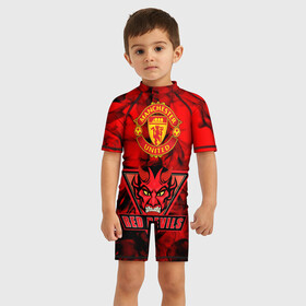 Детский купальный костюм 3D с принтом Manchester United в городе Новоалтайск, Полиэстер 85%, Спандекс 15% | застежка на молнии на спине | manchester united | red devils | красные дьяволы | манчестер | манчестер юнайтед | футбол