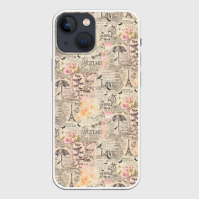 Чехол для iPhone 13 mini с принтом Paris vintage theme в городе Новоалтайск,  |  | Тематика изображения на принте: paris | vintage | винтаж | газета | декупаж | обои | париж | франция