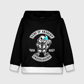Детская толстовка 3D с принтом Undertale. Sans of Anarchy в городе Новоалтайск, 100% полиэстер | двухслойный капюшон со шнурком для регулировки, мягкие манжеты на рукавах и по низу толстовки, спереди карман-кенгуру с мягким внутренним слоем | asriel | chara | dreemurr | fight | frisk | gamer | mercy | rpg | sans | skeleton | undertale | азриэль | андертэйл | дримурр | история | подземная | санс | сказка | скелет | фриск | чара