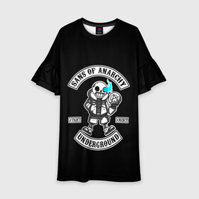 Детское платье 3D с принтом Undertale. Sans of Anarchy в городе Новоалтайск, 100% полиэстер | прямой силуэт, чуть расширенный к низу. Круглая горловина, на рукавах — воланы | asriel | chara | dreemurr | fight | frisk | gamer | mercy | rpg | sans | skeleton | undertale | азриэль | андертэйл | дримурр | история | подземная | санс | сказка | скелет | фриск | чара