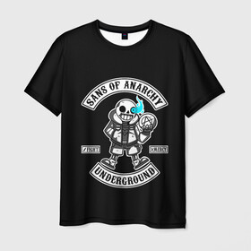 Мужская футболка 3D с принтом Undertale. Sans of Anarchy в городе Новоалтайск, 100% полиэфир | прямой крой, круглый вырез горловины, длина до линии бедер | asriel | chara | dreemurr | fight | frisk | gamer | mercy | rpg | sans | skeleton | undertale | азриэль | андертэйл | дримурр | история | подземная | санс | сказка | скелет | фриск | чара