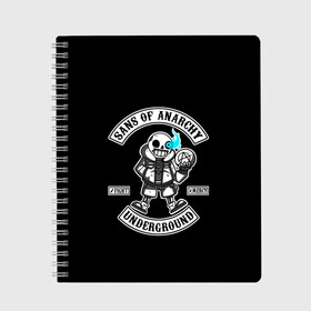 Тетрадь с принтом Undertale Sans of Anarchy в городе Новоалтайск, 100% бумага | 48 листов, плотность листов — 60 г/м2, плотность картонной обложки — 250 г/м2. Листы скреплены сбоку удобной пружинной спиралью. Уголки страниц и обложки скругленные. Цвет линий — светло-серый
 | asriel | chara | dreemurr | fight | frisk | gamer | mercy | rpg | sans | skeleton | undertale | азриэль | андертэйл | дримурр | история | подземная | санс | сказка | скелет | фриск | чара