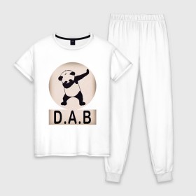 Женская пижама хлопок с принтом DAB Panda в городе Новоалтайск, 100% хлопок | брюки и футболка прямого кроя, без карманов, на брюках мягкая резинка на поясе и по низу штанин | best | dab | dabbig | dance | freedom | hip hop | music | panda | rap | даб | даббинг | животные | крутой | лучший | медведь | музыка | панда | рэп | рэпер | свобода | танец | хип хоп