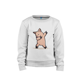 Детский свитшот хлопок с принтом Dabbing Pig в городе Новоалтайск, 100% хлопок | круглый вырез горловины, эластичные манжеты, пояс и воротник | best | dab | dabbig | dance | freedom | hip hop | music | pig | rap | даб | даббинг | крутой | лучший | музыка | рэп | рэпер | свинья | свобода | танец | хип хоп