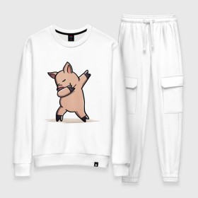 Женский костюм хлопок с принтом Dabbing Pig в городе Новоалтайск, 100% хлопок | на свитшоте круглая горловина, мягкая резинка по низу. Брюки заужены к низу, на них два вида карманов: два 