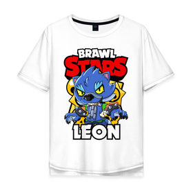 Мужская футболка хлопок Oversize с принтом BRAWL STARS WEREWOLF LEON в городе Новоалтайск, 100% хлопок | свободный крой, круглый ворот, “спинка” длиннее передней части | brawl stars | brawl stars werewolf leon | brawler | leon | werewolf | бравл старз | бравлер | волк | леон | оборотень | оборотень леон