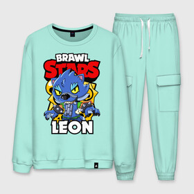 Мужской костюм хлопок с принтом BRAWL STARS WEREWOLF LEON в городе Новоалтайск, 100% хлопок | на свитшоте круглая горловина, мягкая резинка по низу. Брюки заужены к низу, на них два вида карманов: два “обычных” по бокам и два объемных, с клапанами, расположенные ниже линии бедра. Брюки с мягкой трикотажной резинкой на поясе и по низу штанин. В поясе для дополнительного комфорта — широкие завязки | brawl stars | brawl stars werewolf leon | brawler | leon | werewolf | бравл старз | бравлер | волк | леон | оборотень | оборотень леон