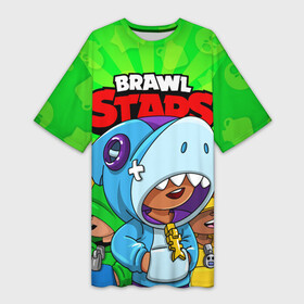 Платье-футболка 3D с принтом BRAWL STARS LEON в городе Новоалтайск,  |  | brawl stars | brawl stars leon | brawler | leon | sally | shark | акула | бравл старз | бравлер | леон | салли
