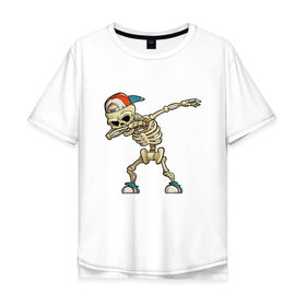 Мужская футболка хлопок Oversize с принтом Dab Skeleton в городе Новоалтайск, 100% хлопок | свободный крой, круглый ворот, “спинка” длиннее передней части | best | dab | dabbig | dance | halloween | hip hop | music | rap | skull | даб | даббинг | крутой | музыка | рэп | скелет | танец | хип хоп | хэллоуин | череп
