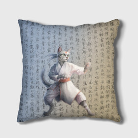 Подушка 3D с принтом Karate cat в городе Новоалтайск, наволочка – 100% полиэстер, наполнитель – холлофайбер (легкий наполнитель, не вызывает аллергию). | состоит из подушки и наволочки. Наволочка на молнии, легко снимается для стирки | боевое искусство | боец | карате | каратэ | каратэ боец | каратэ воин | каратэ до | карте кёкусинкай | кёкусинкай | киокусинкай | пустая рука | путь пустой руки | рука тан | самооборона