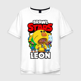 Мужская футболка хлопок Oversize с принтом BRAWL STARS LEON в городе Новоалтайск, 100% хлопок | свободный крой, круглый ворот, “спинка” длиннее передней части | brawl stars | brawl stars leon | brawler | leon | sally | shark | акула | бравл старз | бравлер | леон | салли