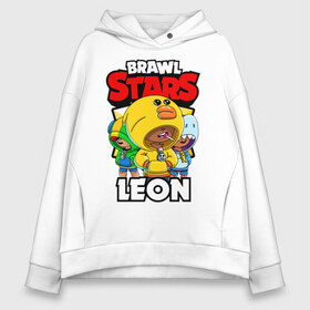 Женское худи Oversize хлопок с принтом BRAWL STARS LEON в городе Новоалтайск, френч-терри — 70% хлопок, 30% полиэстер. Мягкий теплый начес внутри —100% хлопок | боковые карманы, эластичные манжеты и нижняя кромка, капюшон на магнитной кнопке | brawl stars | brawl stars leon | brawler | leon | sally | shark | акула | бравл старз | бравлер | леон | салли