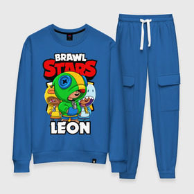 Женский костюм хлопок с принтом BRAWL STARS LEON в городе Новоалтайск, 100% хлопок | на свитшоте круглая горловина, мягкая резинка по низу. Брюки заужены к низу, на них два вида карманов: два 