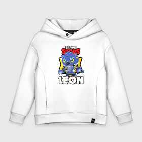 Детское худи Oversize хлопок с принтом BRAWL STARS ОБОРОТЕНЬ LEON. в городе Новоалтайск, френч-терри — 70% хлопок, 30% полиэстер. Мягкий теплый начес внутри —100% хлопок | боковые карманы, эластичные манжеты и нижняя кромка, капюшон на магнитной кнопке | brawl stars | leon | moba | бравл старс | жанр | игра | леон | оборотень | оборотень leon