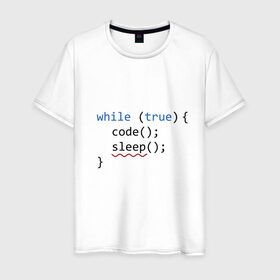 Мужская футболка хлопок с принтом Code - sleep в городе Новоалтайск, 100% хлопок | прямой крой, круглый вырез горловины, длина до линии бедер, слегка спущенное плечо. | c | c++ | code | coder | computer | hacker | java | programm | tag | жизнь | код | кодер | программа | программист | сон | хакер | хочу спать