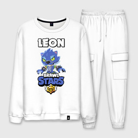 Мужской костюм хлопок с принтом BRAWL STARS ОБОРОТЕНЬ LEON в городе Новоалтайск, 100% хлопок | на свитшоте круглая горловина, мягкая резинка по низу. Брюки заужены к низу, на них два вида карманов: два “обычных” по бокам и два объемных, с клапанами, расположенные ниже линии бедра. Брюки с мягкой трикотажной резинкой на поясе и по низу штанин. В поясе для дополнительного комфорта — широкие завязки | brawl stars | colt | crow | leon | leon shark | moba | sally leon | shark | акула | берли | бравл старс | ворон | жанр | игра | кольт | леон | нита | оборотень | оборотень leon | шелли