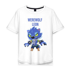 Мужская футболка хлопок Oversize с принтом BRAWL STARS ОБОРОТЕНЬ LEON. в городе Новоалтайск, 100% хлопок | свободный крой, круглый ворот, “спинка” длиннее передней части | brawl stars | colt | crow | leon | leon shark | moba | sally leon | shark | акула | берли | бравл старс | ворон | жанр | игра | кольт | леон | нита | оборотень | оборотень leon | шелли
