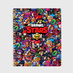 Тетрадь с принтом ПЕРСОНАЖИ BRAWL STARS в городе Новоалтайск, 100% бумага | 48 листов, плотность листов — 60 г/м2, плотность картонной обложки — 250 г/м2. Листы скреплены сбоку удобной пружинной спиралью. Уголки страниц и обложки скругленные. Цвет линий — светло-серый
 | bibi | brawl stars | brock | bull | crow | dinomike | el primo | leon | mobile game | nita | poko | ricochet | stars | tara | бравл старс | ворон | леон | мобильные игры
