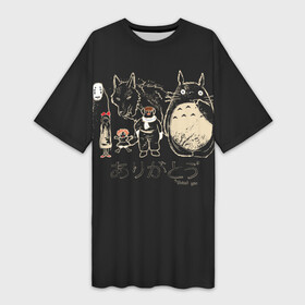 Платье-футболка 3D с принтом My Neighbor Totoro группа на черном в городе Новоалтайск,  |  | anime | hayao miyazaki | japanese | meme | miyazaki | piano | studio ghibli | tokyo | totoro | гибли | котобус | мой | сосед | сусуватари | тонари | тоторо | хаяо миядзаки