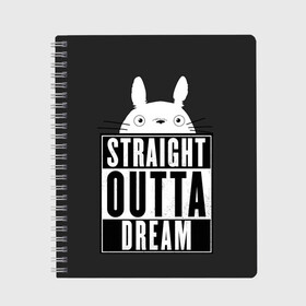 Тетрадь с принтом Тоторо Straight outta dream в городе Новоалтайск, 100% бумага | 48 листов, плотность листов — 60 г/м2, плотность картонной обложки — 250 г/м2. Листы скреплены сбоку удобной пружинной спиралью. Уголки страниц и обложки скругленные. Цвет линий — светло-серый
 | anime | hayao miyazaki | japanese | meme | miyazaki | piano | studio ghibli | tokyo | totoro | гибли | котобус | мой | сосед | сусуватари | тонари | тоторо | хаяо миядзаки