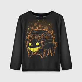 Детский лонгслив 3D с принтом My Neighbor Totoro оранжевый кот в городе Новоалтайск, 100% полиэстер | длинные рукава, круглый вырез горловины, полуприлегающий силуэт
 | anime | hayao miyazaki | japanese | meme | miyazaki | piano | studio ghibli | tokyo | totoro | гибли | котобус | мой | сосед | сусуватари | тонари | тоторо | хаяо миядзаки