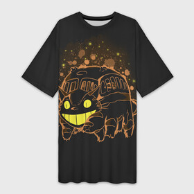 Платье-футболка 3D с принтом My Neighbor Totoro оранжевый кот в городе Новоалтайск,  |  | anime | hayao miyazaki | japanese | meme | miyazaki | piano | studio ghibli | tokyo | totoro | гибли | котобус | мой | сосед | сусуватари | тонари | тоторо | хаяо миядзаки